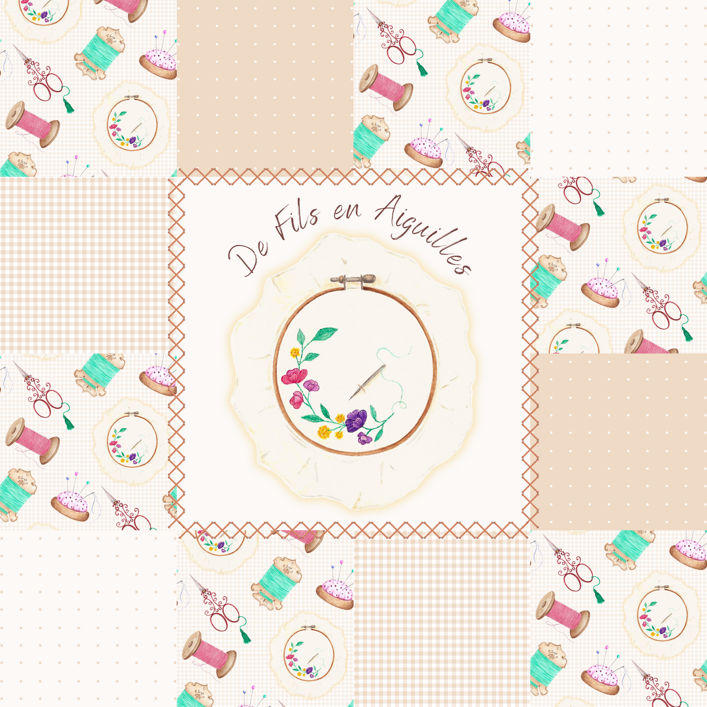 Tissu PATCHWORK - TAMBOUR DE BRODERIE