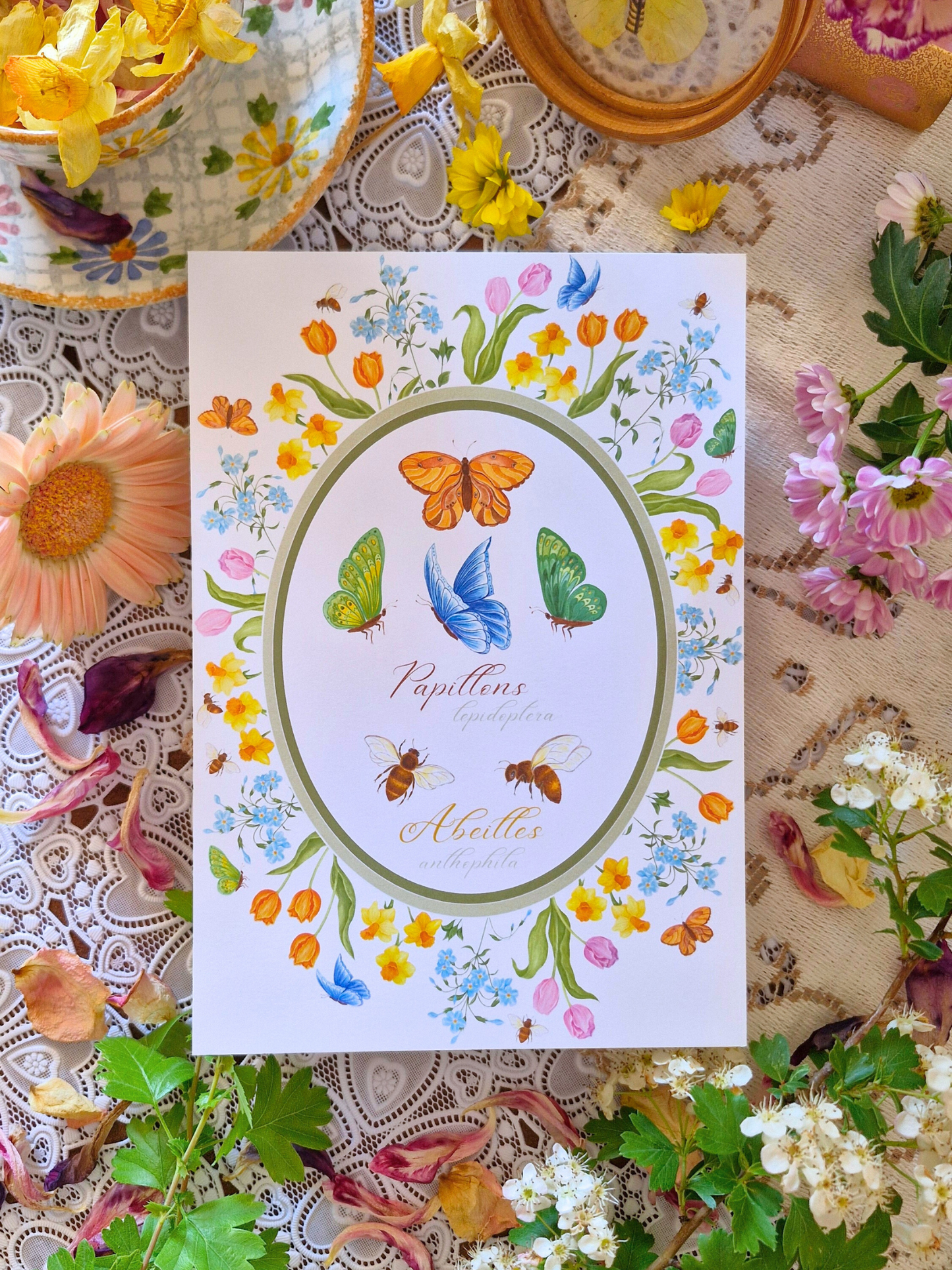 Affiche Printanière PAPILLONS & ABEILLES