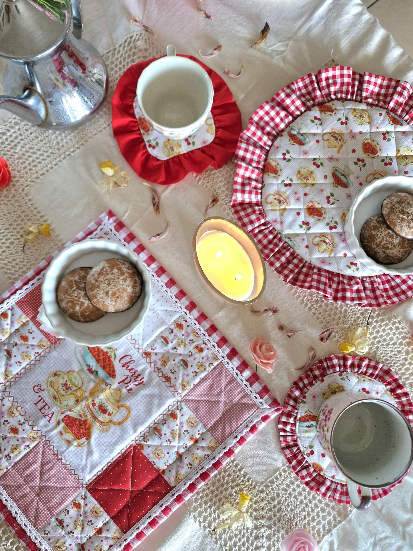 Set de Table Carré "Patchwork Cherry Pie & Tea"