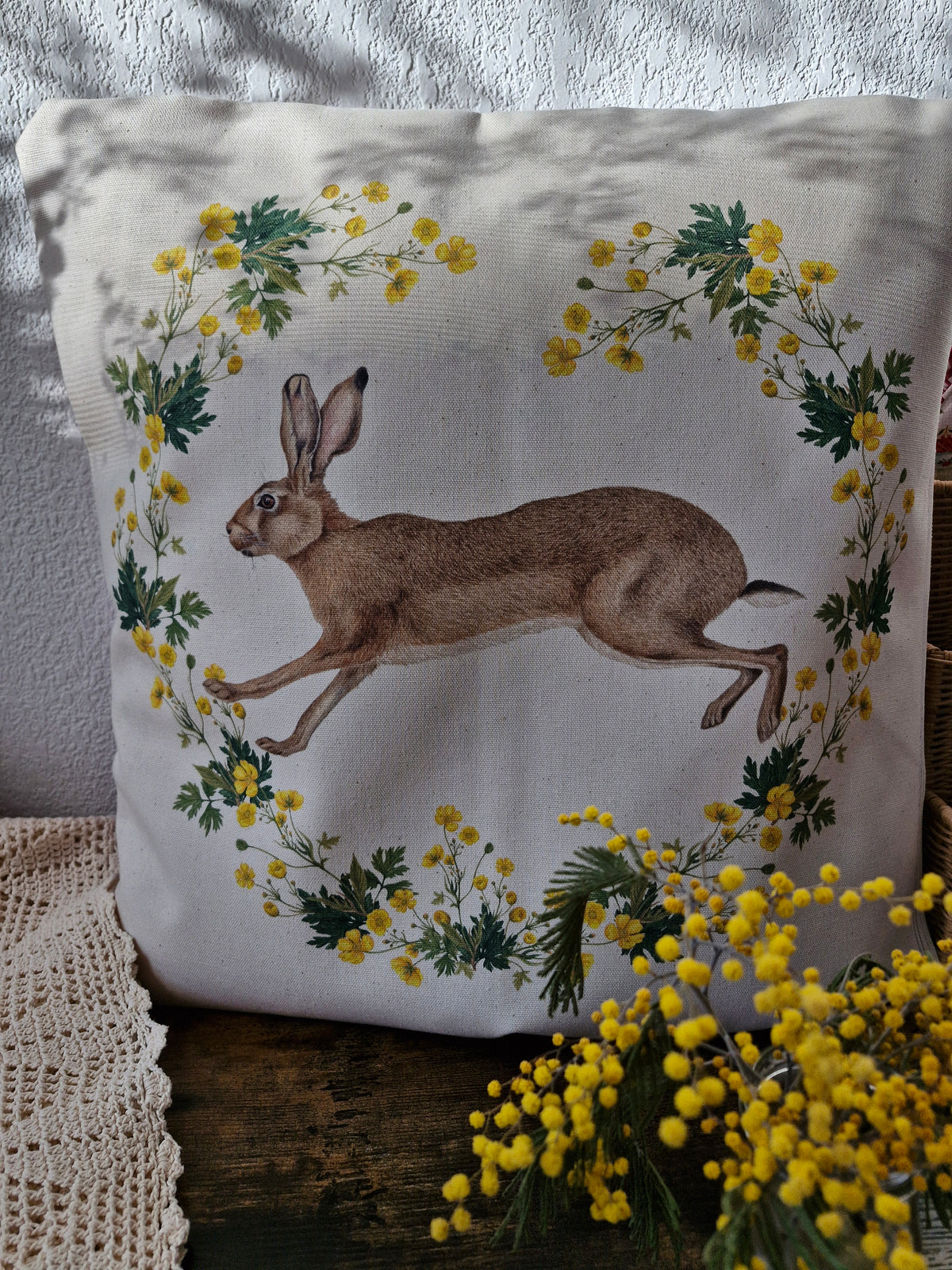 Housse de Coussin "Lièvre Joyeux" Naturel