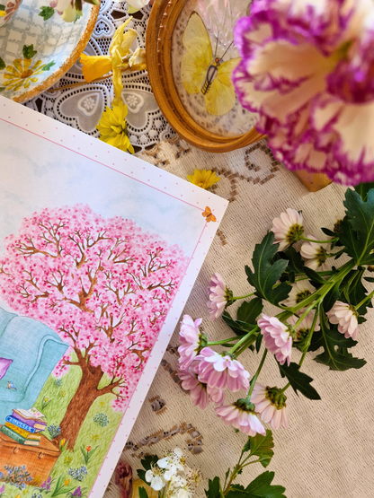 Carte Printanière A5 LECTURE PRINTANIERE rose