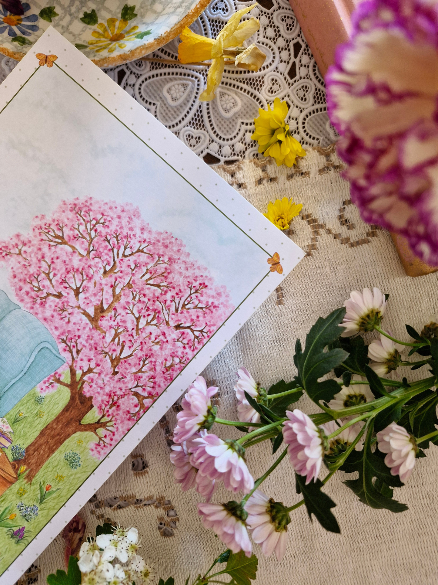 Carte Printanière A5 LECTURE PRINTANIERE verte