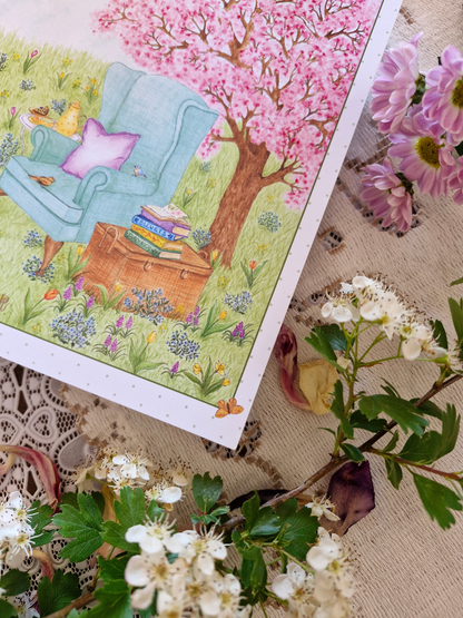 Carte Printanière A5 LECTURE PRINTANIERE verte