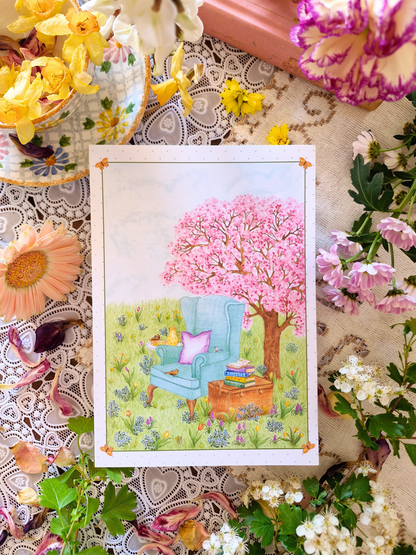 Carte Printanière A5 LECTURE PRINTANIERE verte