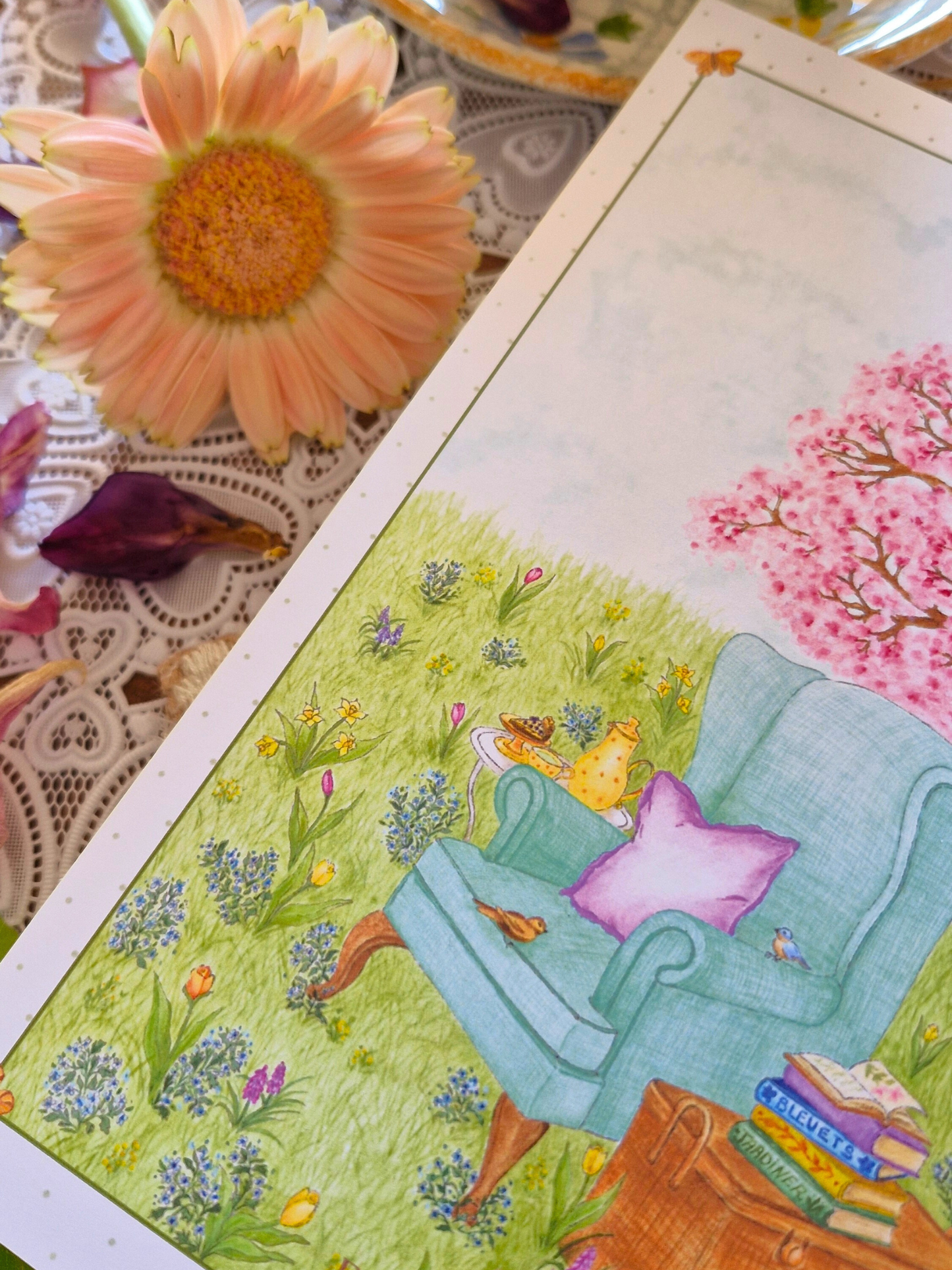 Carte Printanière A5 LECTURE PRINTANIERE verte