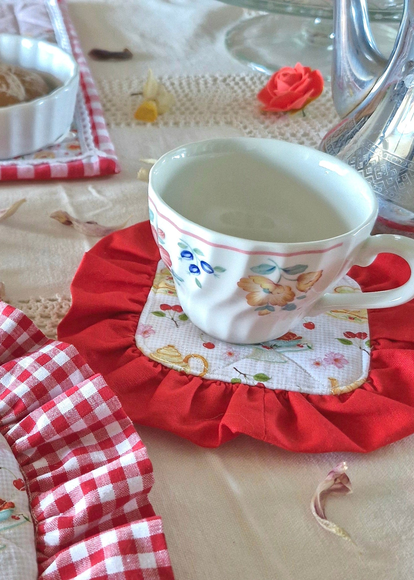 Sous-Verre Carré à volants rouge