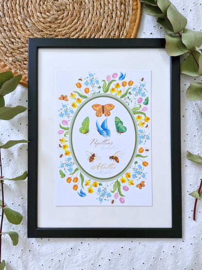 Affiche Printanière PAPILLONS & ABEILLES