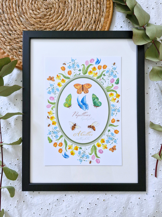 Affiche Printanière PAPILLONS & ABEILLES