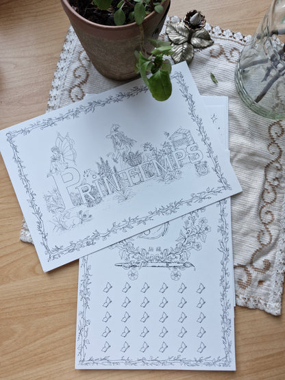 Set de 15 illustrations printanières et magiques à peindre
