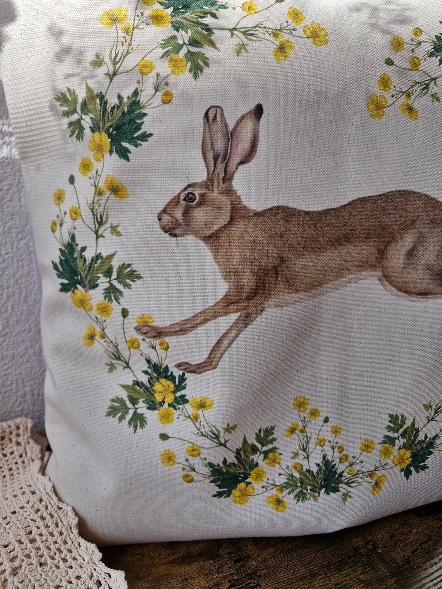Housse de Coussin "Lièvre Joyeux" Naturel