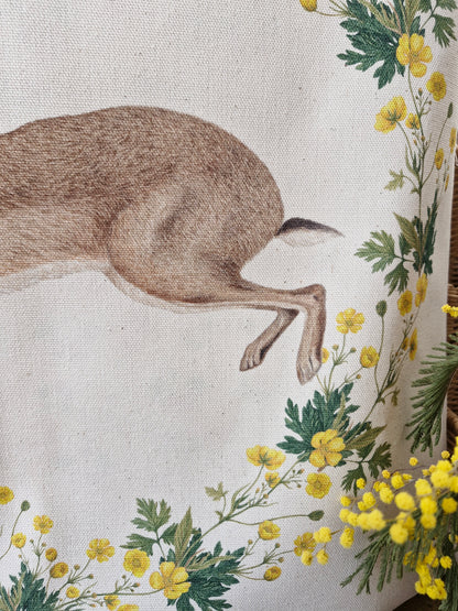 Housse de Coussin "Lièvre Joyeux" Naturel