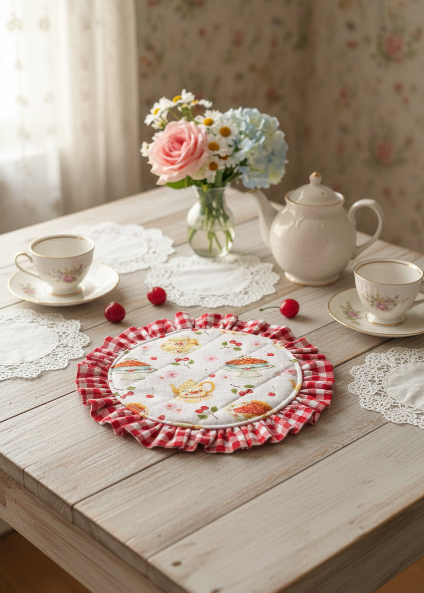 Sous-Verre rond à volant vichy