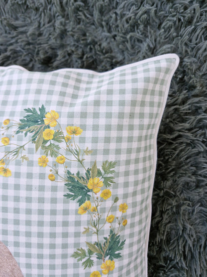 Housse de Coussin "Lièvre Assis" vichy vert