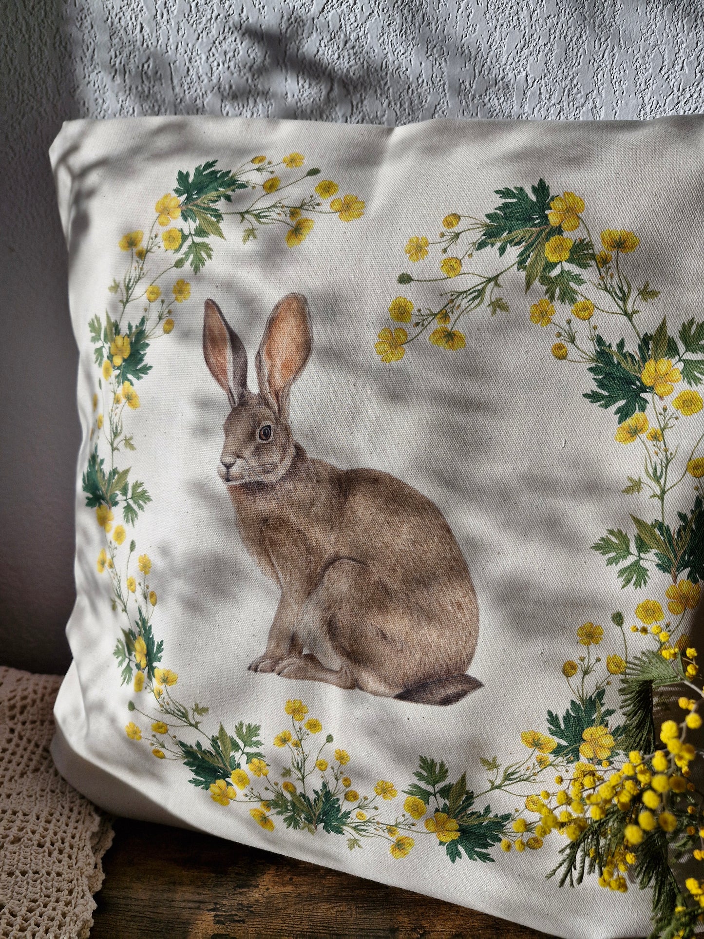 Housse de Coussin "Lièvre Assis" Naturel
