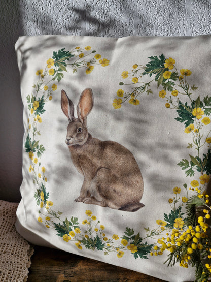 Housse de Coussin "Lièvre Assis" Naturel