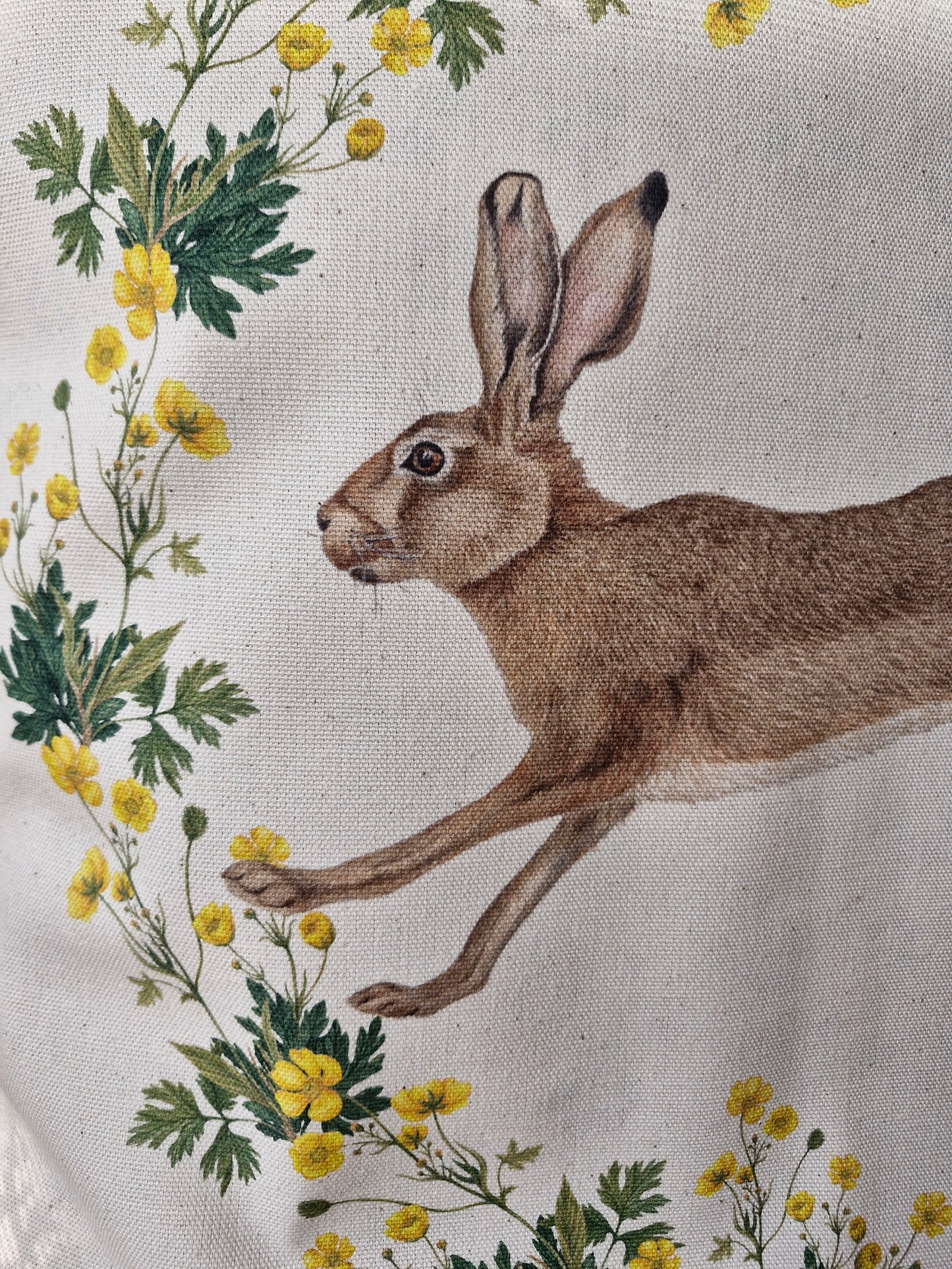 Housse de Coussin "Lièvre Joyeux" Naturel