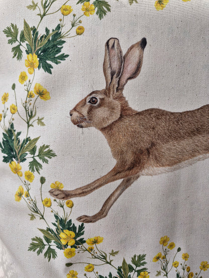 Housse de Coussin "Lièvre Joyeux" Naturel