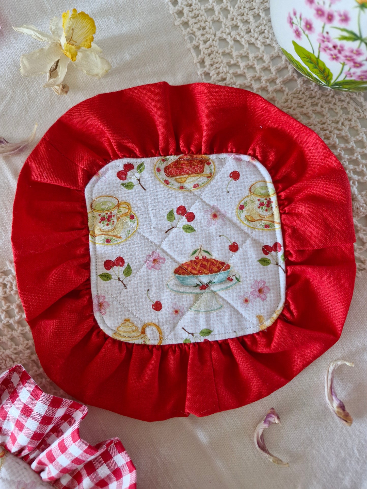 Sous-Verre Carré à volants rouge