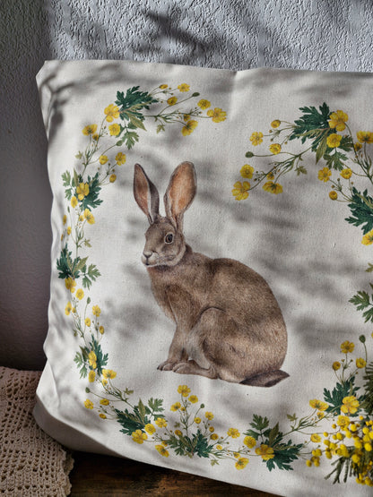 Housse de Coussin "Lièvre Assis" Naturel