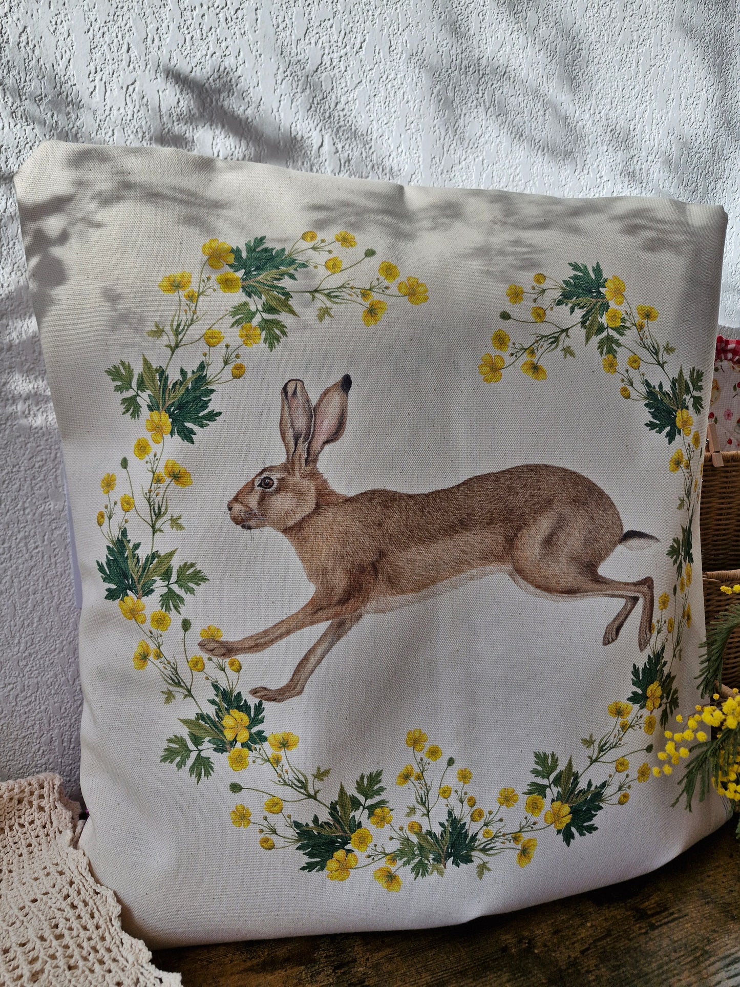 Housse de Coussin "Lièvre Joyeux" Naturel
